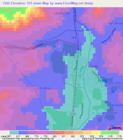 Tiltil,Chile Elevation Map