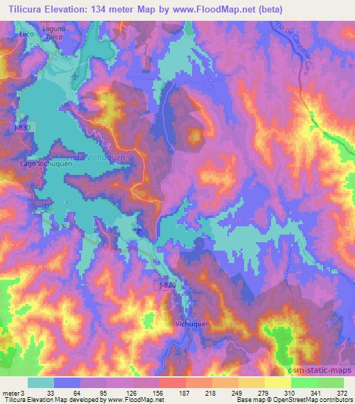 Tilicura,Chile Elevation Map
