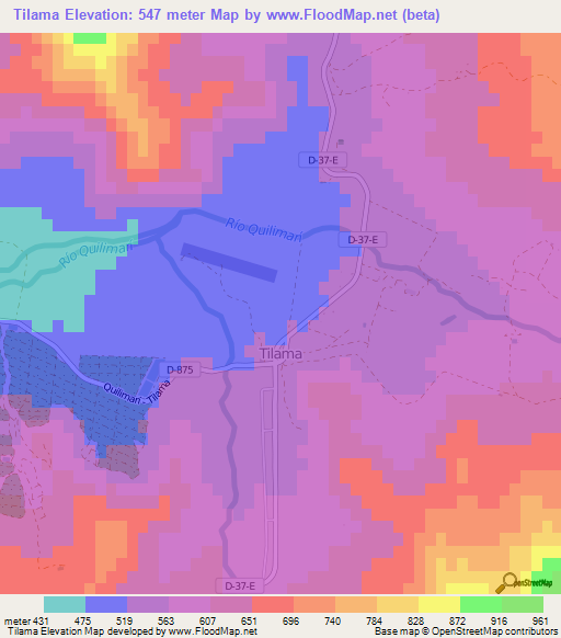 Tilama,Chile Elevation Map