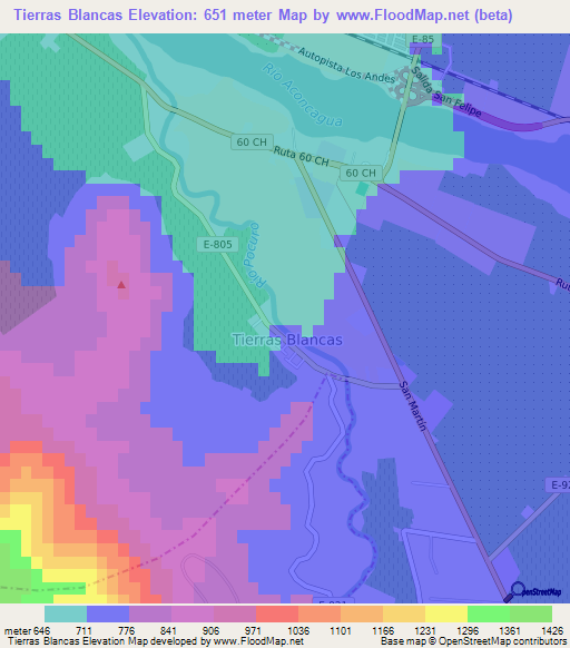 Tierras Blancas,Chile Elevation Map
