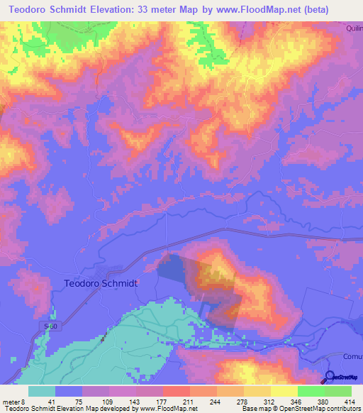 Teodoro Schmidt,Chile Elevation Map