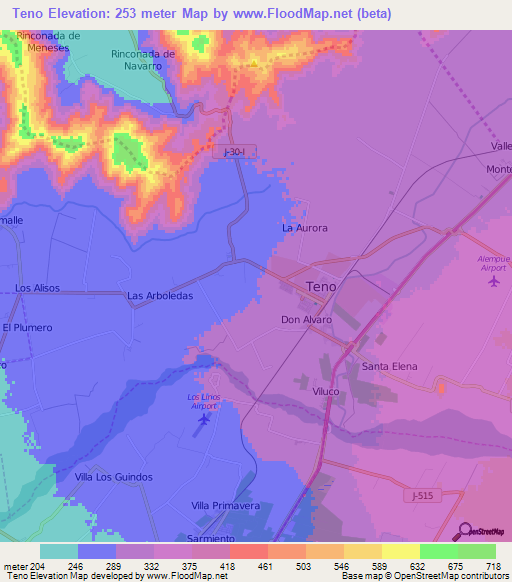 Teno,Chile Elevation Map