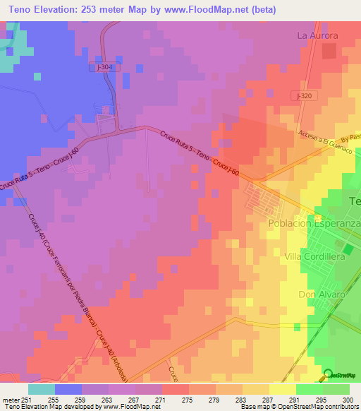 Teno,Chile Elevation Map