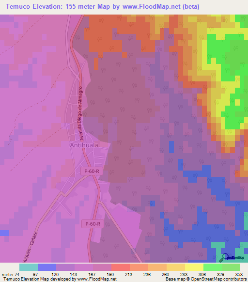 Temuco,Chile Elevation Map