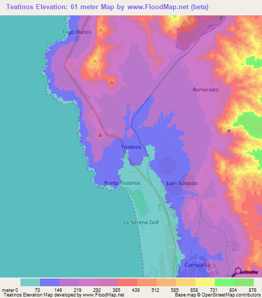 Teatinos,Chile Elevation Map