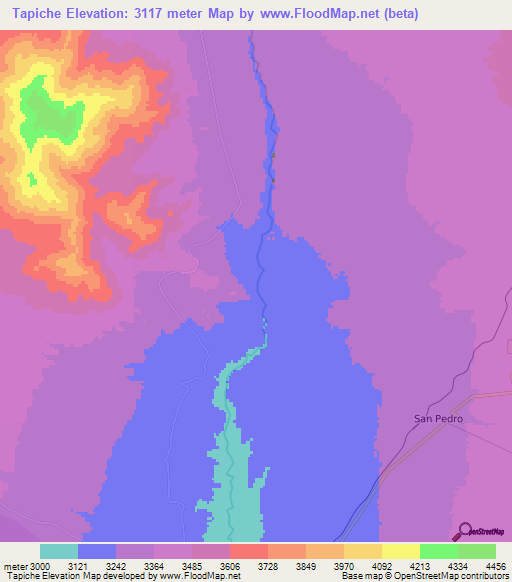 Tapiche,Chile Elevation Map