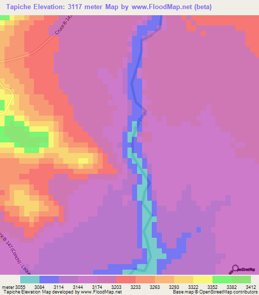 Tapiche,Chile Elevation Map