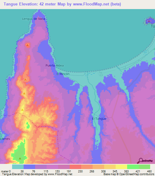Tangue,Chile Elevation Map