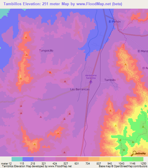 Tambillos,Chile Elevation Map