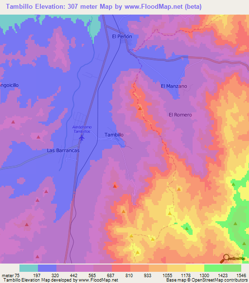 Tambillo,Chile Elevation Map