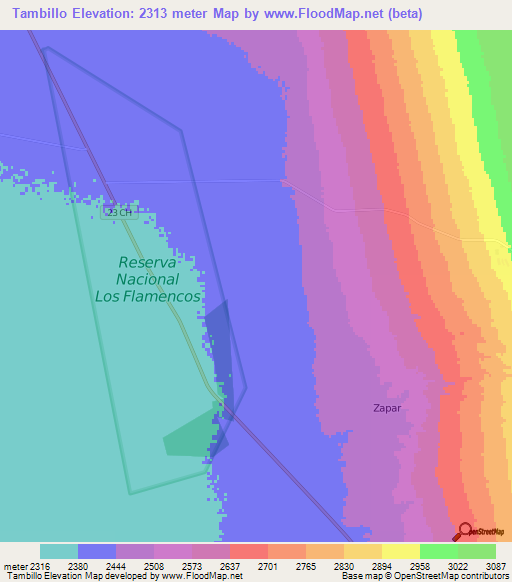 Tambillo,Chile Elevation Map