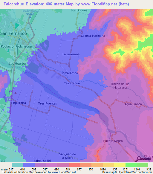 Talcarehue,Chile Elevation Map