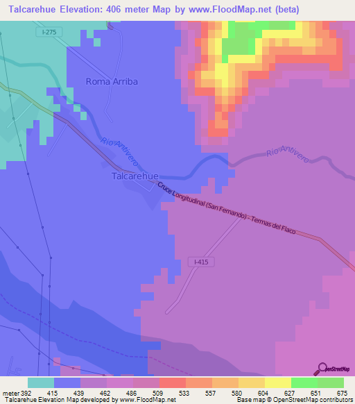 Talcarehue,Chile Elevation Map