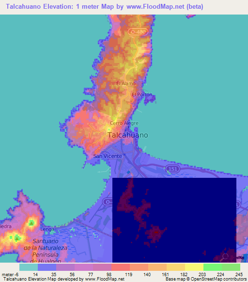 Talcahuano,Chile Elevation Map