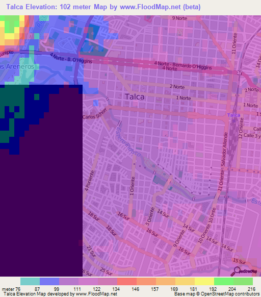 Talca,Chile Elevation Map
