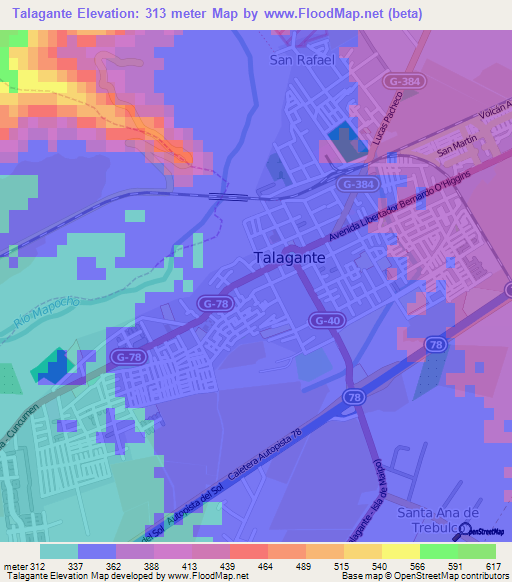 Talagante,Chile Elevation Map