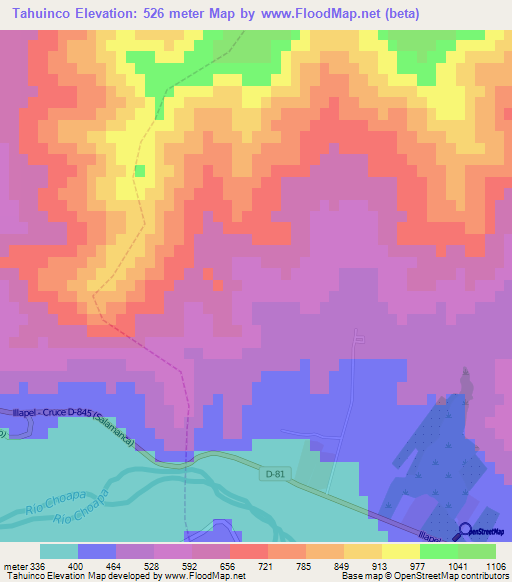 Tahuinco,Chile Elevation Map