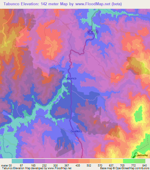 Tabunco,Chile Elevation Map