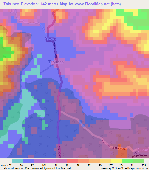 Tabunco,Chile Elevation Map