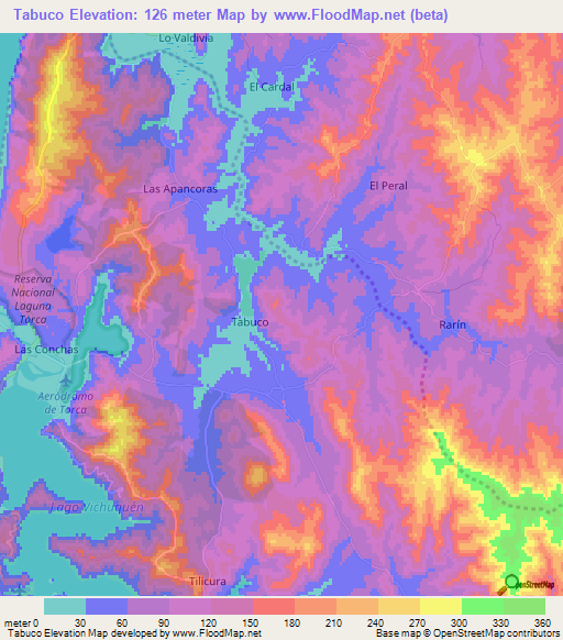 Tabuco,Chile Elevation Map