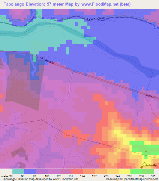Tabolango,Chile Elevation Map