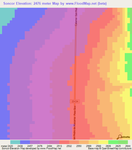 Soncor,Chile Elevation Map