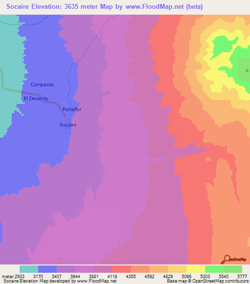 Socaire,Chile Elevation Map
