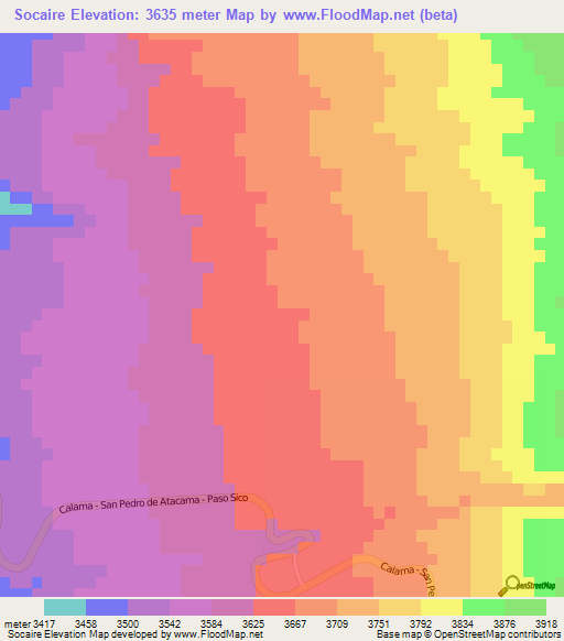 Socaire,Chile Elevation Map