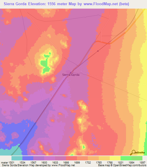 Sierra Gorda,Chile Elevation Map