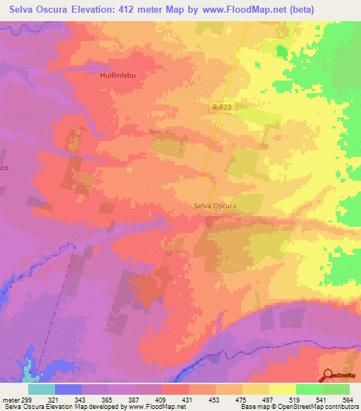 Selva Oscura,Chile Elevation Map