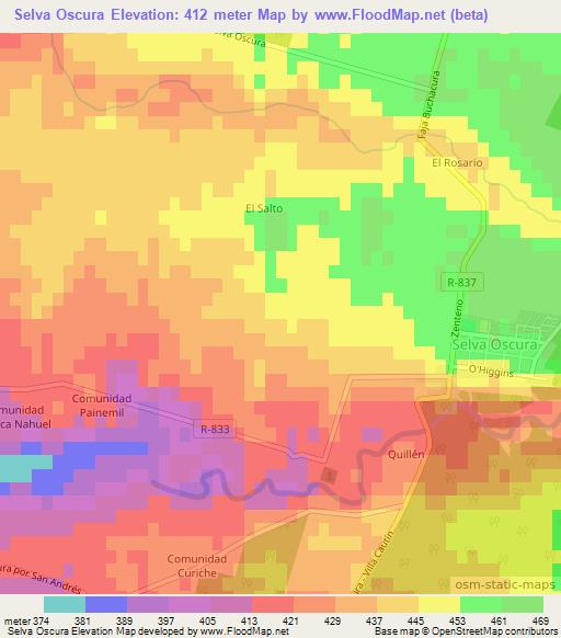 Selva Oscura,Chile Elevation Map
