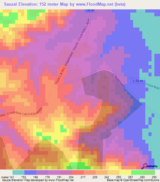 Sauzal,Chile Elevation Map