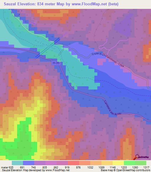 Sauzal,Chile Elevation Map