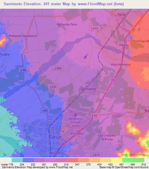 Sarmiento,Chile Elevation Map