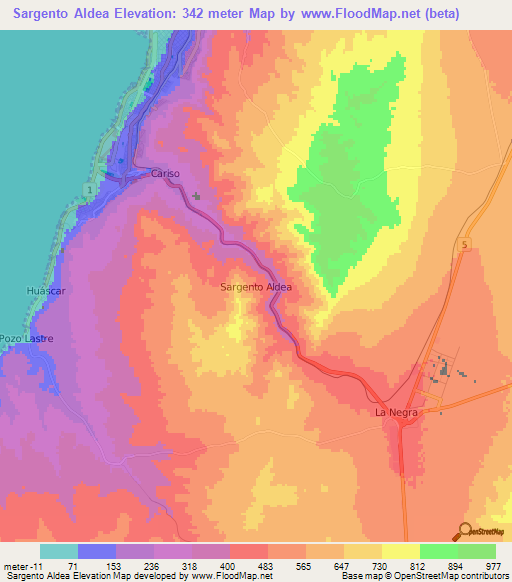 Sargento Aldea,Chile Elevation Map