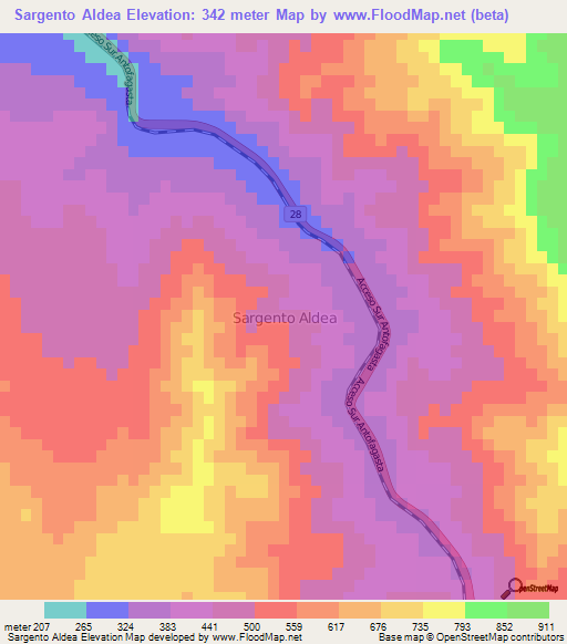 Sargento Aldea,Chile Elevation Map
