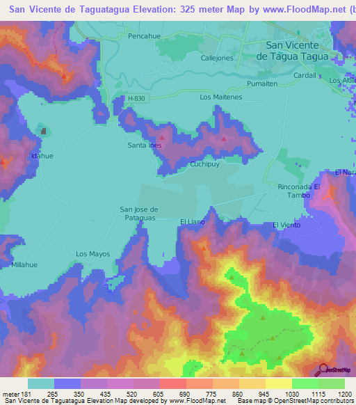San Vicente de Taguatagua,Chile Elevation Map