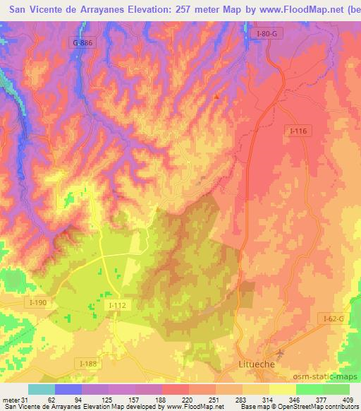 San Vicente de Arrayanes,Chile Elevation Map
