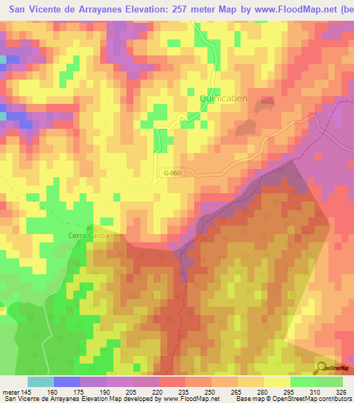 San Vicente de Arrayanes,Chile Elevation Map