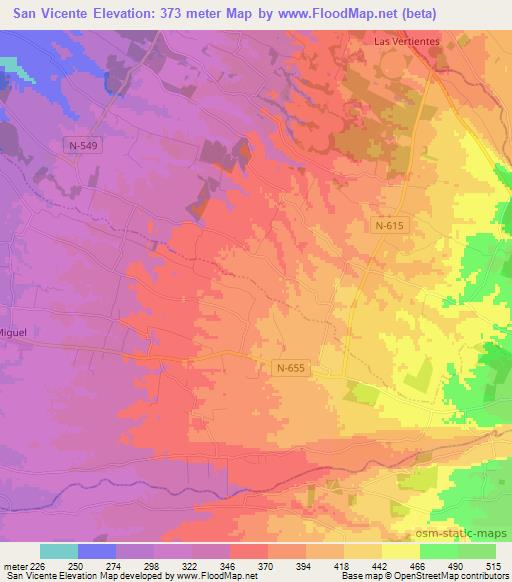 San Vicente,Chile Elevation Map