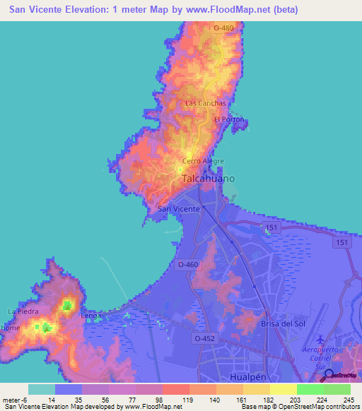 San Vicente,Chile Elevation Map