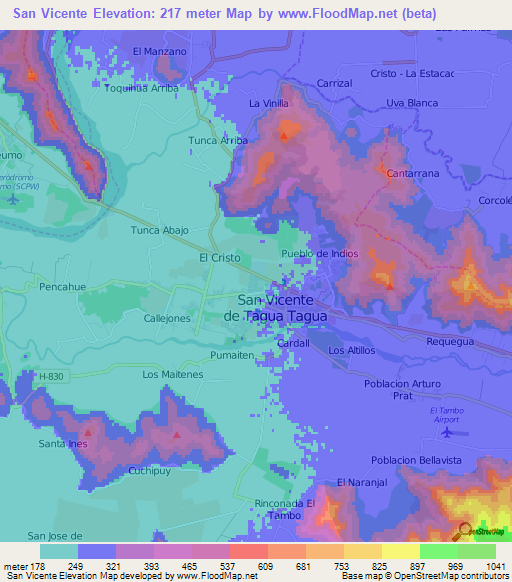 San Vicente,Chile Elevation Map