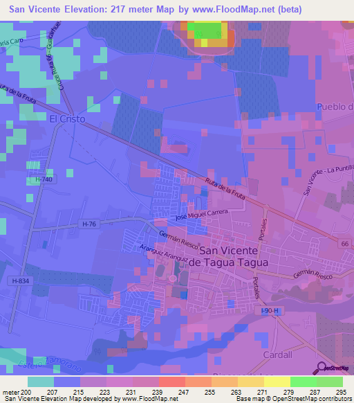 San Vicente,Chile Elevation Map