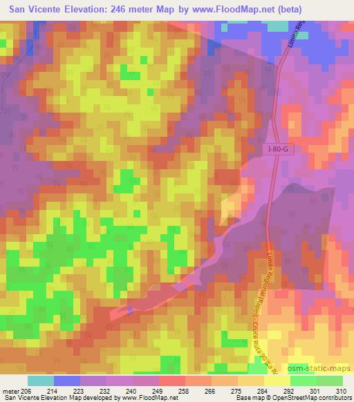 San Vicente,Chile Elevation Map
