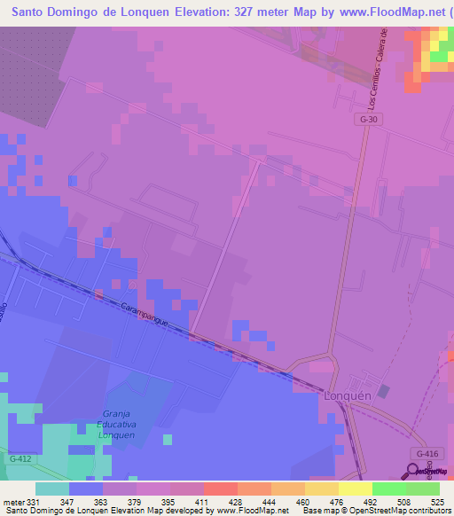 Santo Domingo de Lonquen,Chile Elevation Map