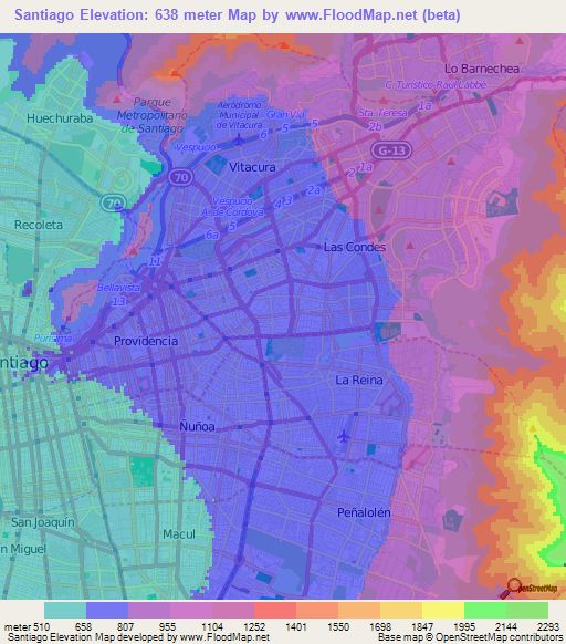 Santiago,Chile Elevation Map