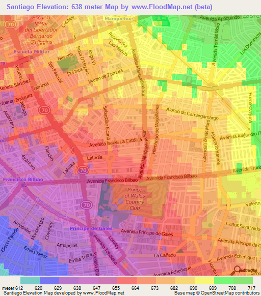 Santiago,Chile Elevation Map