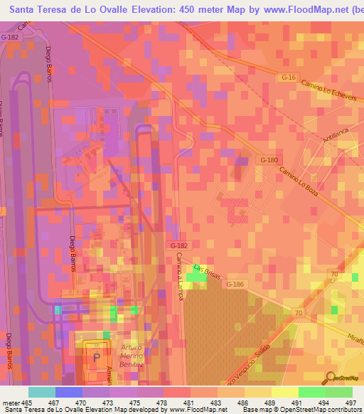 Santa Teresa de Lo Ovalle,Chile Elevation Map