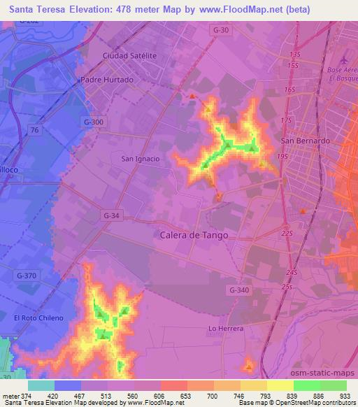 Santa Teresa,Chile Elevation Map