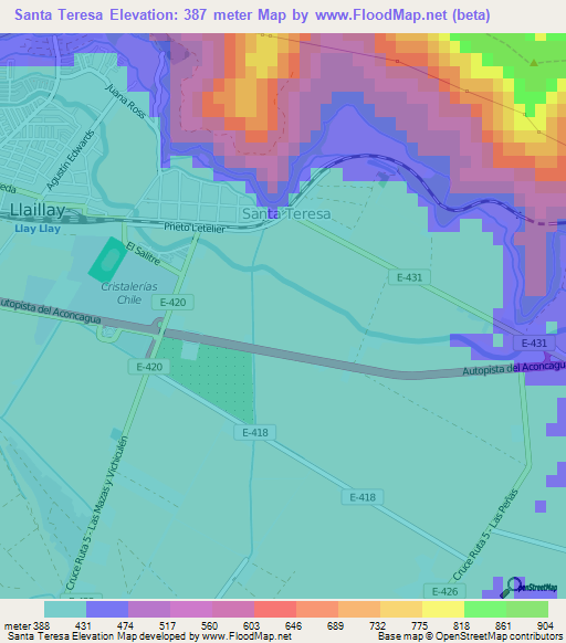 Santa Teresa,Chile Elevation Map